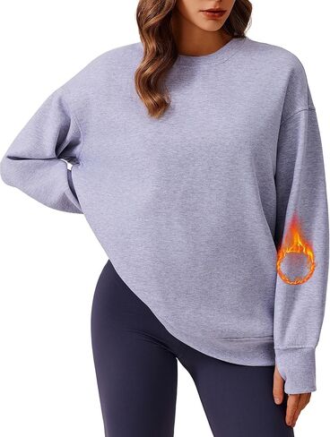 PINSPARK المرأة البلوز Crewneck الصوف البلوز القمم المتضخم قمصان ثقيلة مع جيوب الإبهام 2024 ملابس الخريف in Saudi Arabia