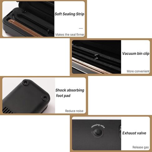 ماكينة إغلاق مفرغة الهواء مع 10 أكياس مفرغة من الهواء، مانع تسرب الهواء للمطبخ في الصندوق - وضعان لتخزين الطعام، سدادة هواء أوتوماتيكية، أسود in Kuwait