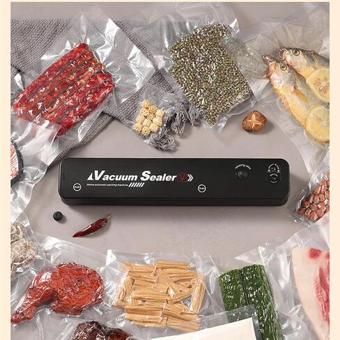 ماكينة إغلاق مفرغة الهواء مع 10 أكياس مفرغة من الهواء، مانع تسرب الهواء للمطبخ في الصندوق - وضعان لتخزين الطعام، سدادة هواء أوتوماتيكية، أسود in Kuwait