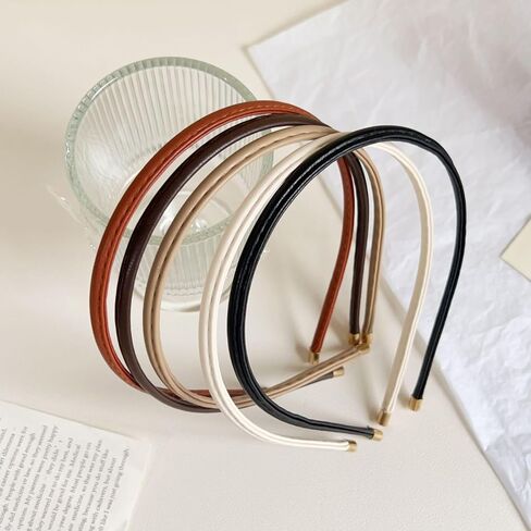 WOVOWOVO 5 Pcs Thin Leather Headbands for Women, Cute Knotted Head Bands for Women’s Hair Fashion Kont Headband Black Brown White Headbands for Girls Womens Hair Accessories in Saudi Arabia