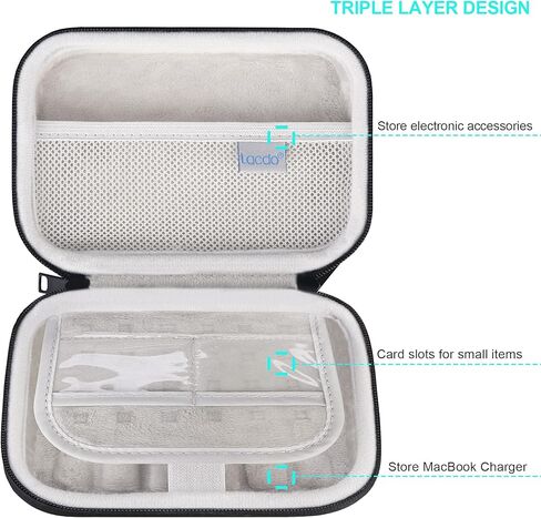Lacdo Charger Case for MacBook, Small Charger Organizer Portable Pouch Travel Case for MacBook Charger Power Adapter, MagSafe, Magic Mouse, Laptop Accessories, Charging Cords Hard EVA Case Bag, Black in Saudi Arabia
