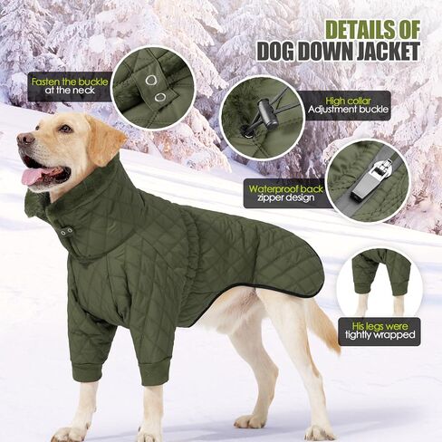 Warm Dog Coat with Double Zipper, Winter Dog Clothes for Small Medium Large Dogs, Turtleneck Dog Puffer Jacket, Two Legs Dog Cold Weather Coats, Wind & Waterproof Dog Winter Jacket in Kuwait