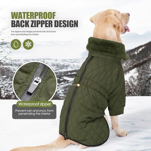 Warm Dog Coat with Double Zipper, Winter Dog Clothes for Small Medium Large Dogs, Turtleneck Dog Puffer Jacket, Two Legs Dog Cold Weather Coats, Wind & Waterproof Dog Winter Jacket in Kuwait