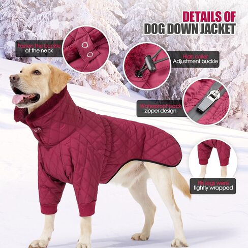 Warm Dog Coat with Double Zipper, Winter Dog Clothes for Small Medium Large Dogs, Turtleneck Dog Puffer Jacket, Two Legs Dog Cold Weather Coats, Wind & Waterproof Dog Winter Jacket in Kuwait