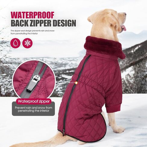 Warm Dog Coat with Double Zipper, Winter Dog Clothes for Small Medium Large Dogs, Turtleneck Dog Puffer Jacket, Two Legs Dog Cold Weather Coats, Wind & Waterproof Dog Winter Jacket in Kuwait