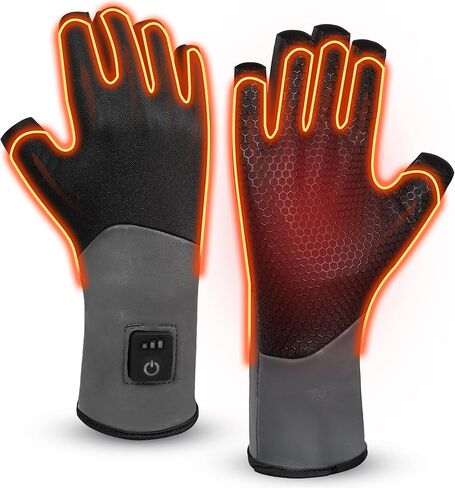 Fingerless Thin Heated Glove Liners for Man Women, Rechargeable Touchscreen Heating Gloves, Electric Heated Mittens with 2 Battery Thermal Gloves for Hunting, Camping, Gaming, Ice Fishing in Saudi Arabia