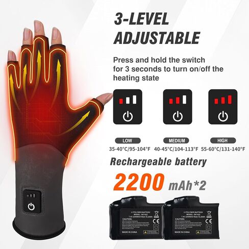 Fingerless Thin Heated Glove Liners for Man Women, Rechargeable Touchscreen Heating Gloves, Electric Heated Mittens with 2 Battery Thermal Gloves for Hunting, Camping, Gaming, Ice Fishing in Saudi Arabia