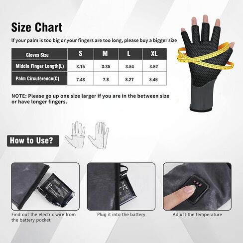 Fingerless Thin Heated Glove Liners for Man Women, Rechargeable Touchscreen Heating Gloves, Electric Heated Mittens with 2 Battery Thermal Gloves for Hunting, Camping, Gaming, Ice Fishing in Saudi Arabia