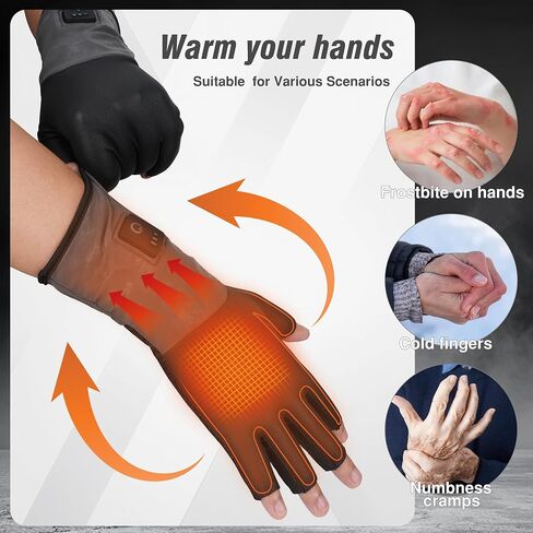 Fingerless Thin Heated Glove Liners for Man Women, Rechargeable Touchscreen Heating Gloves, Electric Heated Mittens with 2 Battery Thermal Gloves for Hunting, Camping, Gaming, Ice Fishing in Saudi Arabia