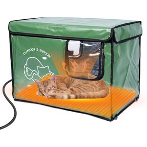 Heated Cat House Outdoor with Two Exits,Insulated and Waterproof, Outside Weatherproof Cat Shelter for Feral,Stray Cats in Winter (Army Green, L) in Kuwait