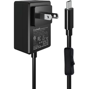 for Raspberry Pi 5 Power Supply 27W USB-C PD Power Supply Output 5.1V/5A, 9V/3A, 12V/2.25A, 15V/1.8A GaN PD 5A 27W with ON/Off Switch ETL Listed