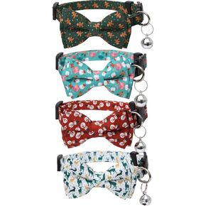 Christmas Cat Collar Breakaway with Cute Removable Bow Tie and Bell for Kitty Adjustable Safety