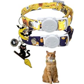 2 Pack Halloween Cat Collars Breakaway with Pendant and Bell,Adjustable Cat Collars with Safety Buckle,Holiday Cat Collar for Girls and Boys,Adjustable from 7.87"-11.81"