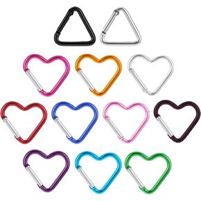12 PCS Heart Clip Keychain Clip Aluminum Alloy Snap Clip Heart Shaped Snap Key Ring Keychain Hook for Outdoor Traveling Walking Hammock Dog Leash Water Bottles Holder Supplies, Heart + Triangle in Saudi Arabia