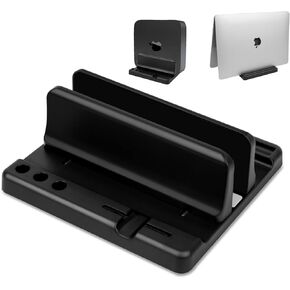 Vertical Laptop Stand Holder, ABS Organizer with Adjustable Dock, 3/4 in 1 Design Extra Storage Space-Saving, Sturdy Laptop Computer Holder for PC, MacBook, Mini PC, iPad (Black, 1 Slot)