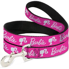 Mattel Durable & Stylish Dog Leash with Snap Closure, Barbie Script Signature Logo and Silhouette Hot Pink White, 4 Feet Long 0.5 Inch Wide