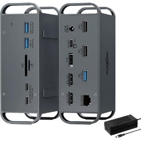 USB C Docking Station Triple Monitor, Laptop Docking Station with Dual 4K@60Hz HDMI, 4K@60Hz DP, 8 USB A/C Ports, 1000Mbps Ethernet, SD/TF Card Slot, 65W AC Power Adapter for Hp Dell Windows Laptops