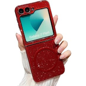 MINSCOSE for Samsung Galaxy Z Flip 6 Magnetic Neon Phone Case[Compatible with Magsafe],Cute Bling Glitter Thin Slim Shockproof Sparkly Cover for Women Girl for Samsung Flip 6 5G-Pink