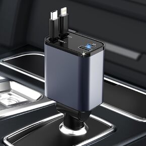 Retractable Car Charger, 4 in 1 Fast Car Phone Charger Retractable Cord 80W, 31.4inch and 2 USB Ports Car Charger, Compatible with iPhone 15 Pro Max/14/12, Pixel, Galaxy,Pixel (Dark Grey)
