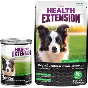 Health Extension Bundle - Little Bites Dry Dog Food Chicken & Brown Rice Recipe (4 lbs) and Wet Dog Food Chicken Recipe (12.5oz Single Can) - Complete Nutrition for Dogs