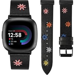 Wearlizer Leather Band Compatible with Fitbit Versa 4/Versa 3/Sense 2/Sense Band Women, Boho Cute Colorful Daisy Vibrant Floral Handmade Stitched Fancy Soft Leather Strap for Versa 3 4 Sense 2