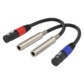 1/4“(6.35 mm) Female to XLR Male 3-Pin Adapter Cable and 1/4“(6.35mm) TRS/TS to XLR Male Interconnect Cable (1.1 FT/2Pack, Blue+Red)