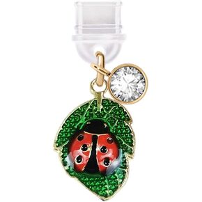 ELISE & FONDA TP417 Type-C USB Charging Port Anti Dust Plug Little Leaf with Ladybug Cell Phone Charm for iPhone 15 /Samsung/OnePlus/Xiaomi/oppo Android Phones (Red Green)