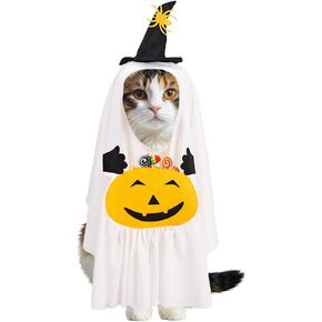 Halloween Ghost Costume for Dogs Cats, Halloween Pumpkins Costume Cosplay Clothes Spooky Trick or Treat Pet Cape Apparel for Halloween Party Decorations-S