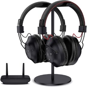 ROSIDA Dual Wireless Headphones for TV Watching with Transmitter, Headset Stand, TV Headphones for Seniors, 295FT Range with Optical, AUX, RCA,USB, High Volume Control, Long Playtime, No Delay, Black