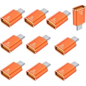 MINCHEN 10Pack Orange USB C to USB3.1 Adapter, 120W 10Gbps USB C Male to USB Female Adapter Compatible with Smartphone, PC, Laptop, Tablet, Keyboard and More Devices