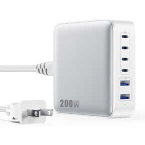 200W USB C Charger Block,Upgraded GaN IV 6-Ports USB C Charger,Fast Charging Station Hub,PD 65W USB C Laptop Charger Compatible with DELL HP Macbook Pro/Air/iPad,iPhone 16/15/14 Pro,Galaxy S24/S23 etc