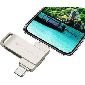 USB C Flash Drive 128GB for i Phone Photo Stick Dual Drive Thumb Drive High Speed Memory Stick External Storage Compatible Phone 15 Pad Android USB C and Computer (Silver128G)
