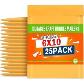50 Pack Kraft Bubble Mailers 6x10 Inch - #0 Self-Seal Padded Shipping Envelopes, Lightweight, Shockproof, Crushproof, Ideal for Mailing Small Items, Fragile Items, Documents, and Samples