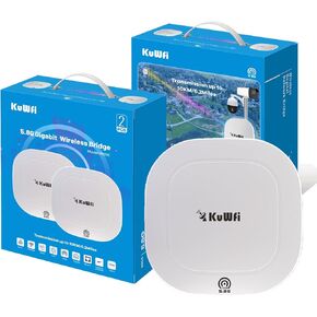 KuWFi 5.8G Gigabit Point to Point Wireless Bridge Kit,TDMA Outdoor Access Point,10KM Point to Point WiFi Bridge CPE, Works in The 5G ISM Wireless Band，Support Starlink Router/Camera