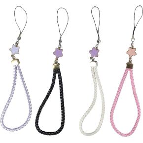 4Pcs Solid Color Star Mobile Phone Chain Anti-lost Cellphone Strap Pearl Lanyard Wrist Strap for Women Girls Telephone Jewelry