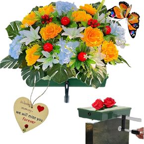 ALL SPECIAL Headstone Flower Saddle Artificial Cemetery Flowers - Grave Gravestone Saddles, Tombstone Flowers Saddle for Cemetery, Outdoor Gravesite Memorial Saddles, Never Be Blown Away by Winds