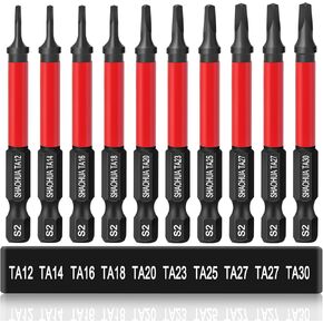 Triangle Screwdriver Bits w/1/4" Quick Change Bit Driver, 10PCS Upgraded S2 Steel Impact Triangle Screwdriver Set Sizes TA12/14/16/18/20/23/25/27(x2)/30, 2.55'' Triangle Bit Set, Triangle Drive Screw