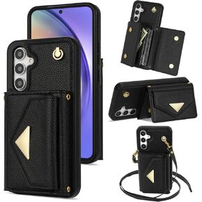Phone Case for Samsung Galaxy S24 Plus S24+ 5G Wallet Cover with Crossbody Shoulder Strap RFID Blocking Credit Card Holder Stand Cell Accessories S24plus 24S + S 24 24+ Girls Women Orange