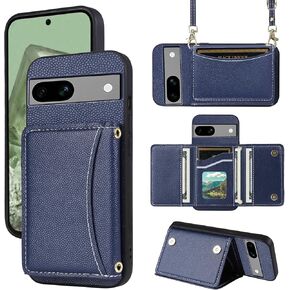 Phone Case for Google Pixel 8A 5G Wallet Cover with Crossbody Shoulder Strap and Leather Credit Card Holder Flip Purse Pocket Slim Stand Cell Accessories Pixel8A A8 Girls Women Men Black