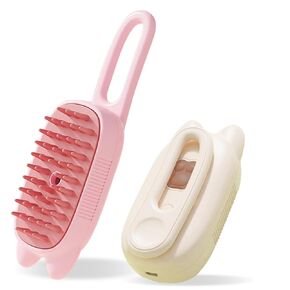 Steam Cat Brush, 2 Pcs 3 In 1 Pet Spray Massage Brush with handle, Portable Foldable Silicone Cleaning Brush for Dog Cat Removing Tangled and Loosse Hair