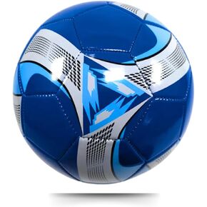 Soccer Ball - Size 5, Durable Cover, Training/Match Ball, for All Skill Levels, Blue/silver