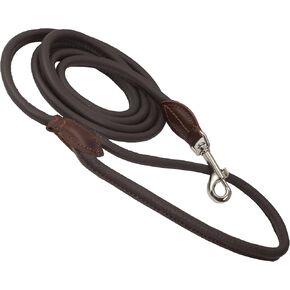 6ft Round Genuine Rolled Leather Dog Leash (Small: 3/8", Brown)