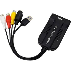 USB Video Capture Card HDMI/AV/RCA/S-Video to USB 2.0 Audio Video Capture Card Device 1080P HD 30fps for Live Streaming,Camcorder,Gaming,VCR,VHS,DVD,PS4,PS5