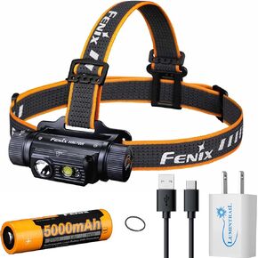 Fenix HM70R Headlamp, 1600 Lumens, USB Rechargeable, High CRI White and Red Beams, with a USB Wall Plug