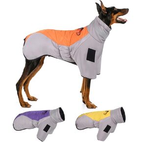 Dog Winter Coat, Warm Fleece Dog Jacket, Reflective Adjustable Faux Fur Dog Coat with Traction Ring, Waterproof Windproof Dog Snowsuit for Medium and Large Dogs