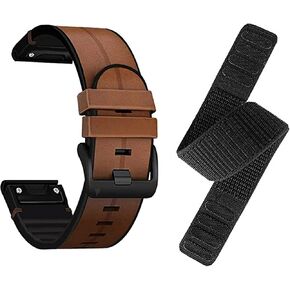 Compatible for Garmin Fenix 7/6/Fenix 5 Bands, 22mm Quick Release Easy Fit, Silicone Leather + Woven Nylon Ultralight Sport Band for Fenix 5 Plus, Fenix 6 Pro/Sapphire