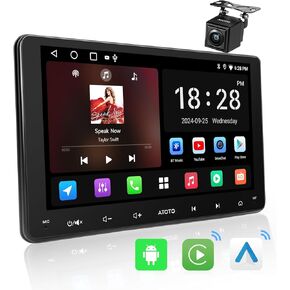 A5L 9" Touchscreen Android Double Din Car Stereo with Backup Cam, Wireless Carplay&Android Auto Head Unit with MirrorLink, 2+32G Car Audio Receivers with 24-Band EQ,Bluetooth,FM/AM