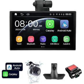 Upgrade Double Din Portable Car Stereo, Wireless Carplay & Android Auto, 7" IPS Touchscreen Car Audio Receivers, 1080p Backup Camera, GPS Navigation, Bluetooth, Mirror Link, AUX/FM