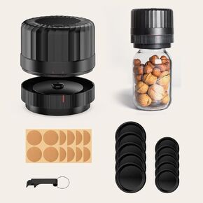 Fully Automatic Mason Jar Vacuum Sealer Kit - Auto Stop Mason Jar Vacuum Sealer Kit, Jar Vacuum Sealer for Mason Jars, A Must-Have Jar Sealer for Canned Foods Pantry Canning Pickling (Black Lids)