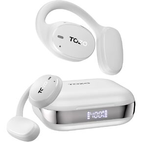 TOZO OpenEgo True Wireless Open Ear Headphone, 5.3 Bluetooth Sport Earbuds with Earhooks for 80H Playback with Digital Display, 32 EQ Modes Dual Mic Clear Call Sweat-Proof for Running Cream White